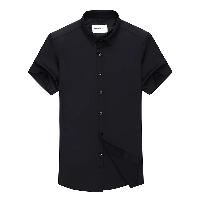 

Hot Sale 2021 Summer Short Sleeve Men's Shirt Bamboo Fiber Business Slim Youth Black Workwear Non-iron Plus Size Shirt