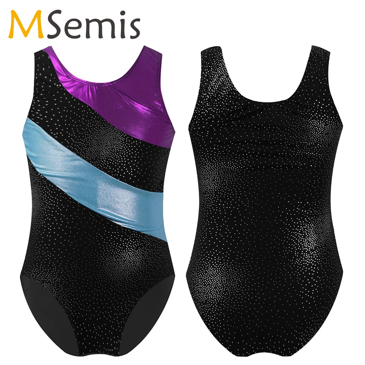 

Kids Girls One-piece Sleeveless Glittery Splice Ballet Dance Gymnastics Leotard Jumpsuit Unitard Ballerina Training Dancewear