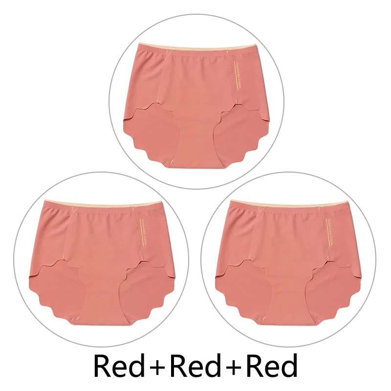 Red Red Red 3 шт., Мягкие Бесшовные трусы, женские сексуальные трусики с оборками, женское Ультра тонкое нижнее белье, женские L-XXL, большие размеры, нижнее белье, новинка - Цвет: Red Red Red