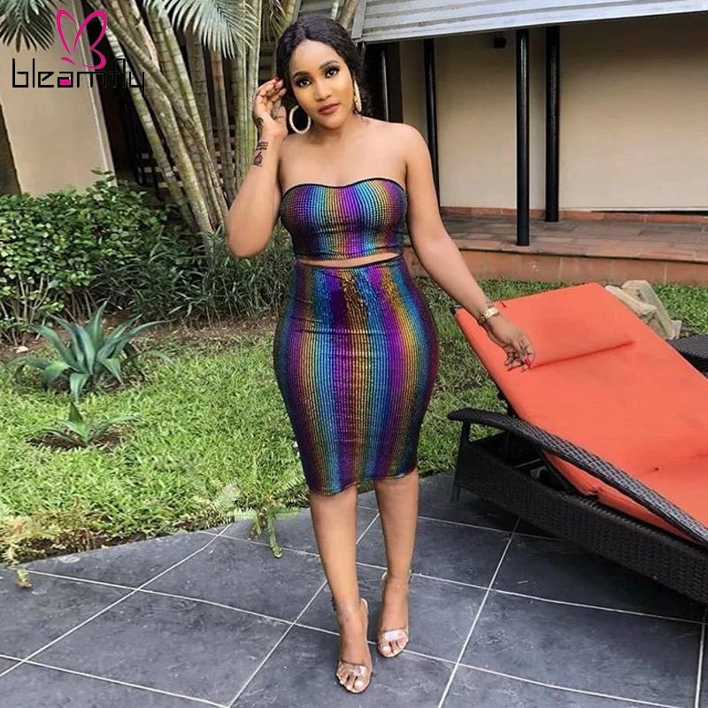 Осенний Женский комплект в радужную полоску с градиентным принтом укороченный