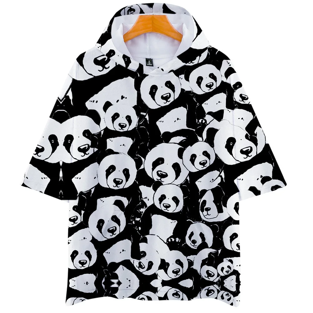 

Animal Panda 3D Printed Short Sleeve Hooded T Shirt Women Men Harajuku Cute Cartoon Graphic Tees Boys Girls Teens Pullover Tops