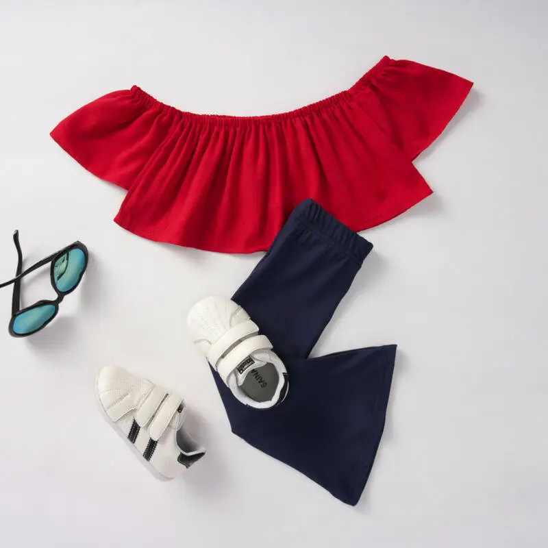 Комплект одежды для маленьких девочек: укороченный топ с открытыми плечами и