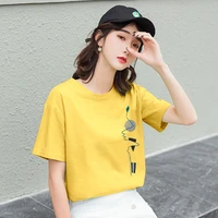 m 4xl 2020 summer new pure cotton alder large size womens loose yellow printed short sleeved t shirt female xxxxl