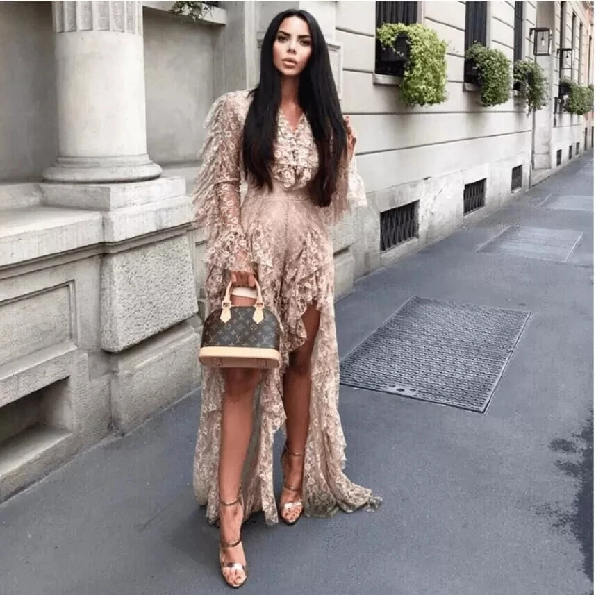 

Женский прозрачный комбинезон Yesexy, комбинезон с глубоким V-образным вырезом и оборками, с длинным рукавом и высоким разрезом, VR9561, 2021