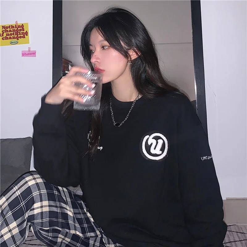 

Ранняя осень корейский стиль Свободный Топ с длинным рукавом модный