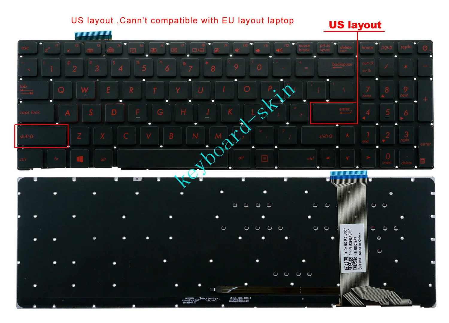 Новая клавиатура США с подсветкой без рамки для Asus GL551 GL551J GL551JK GL551JM GL551JW GL551JX N551 N551J