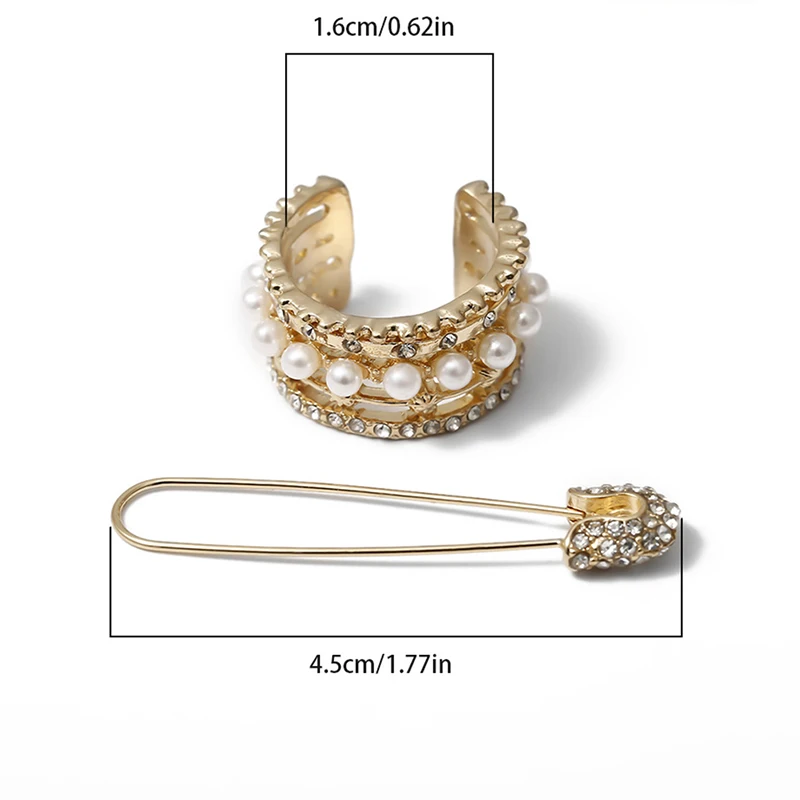 

2Pcs Fashion Crystal Pearl Earrings Clip Pin Shape Stud Drop Earrings Jewelry Hot Sale