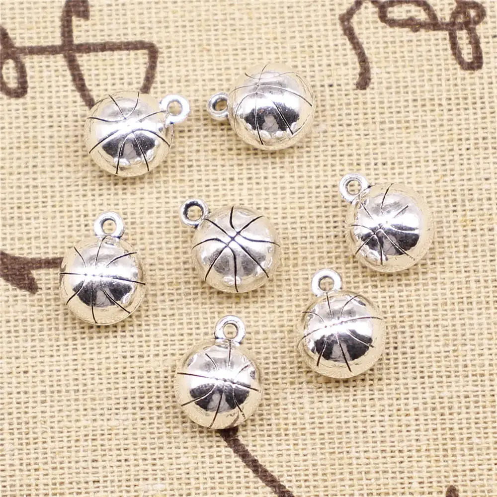 

Charms for jewelry making 5pcs 11mm antique silver color basketball charms