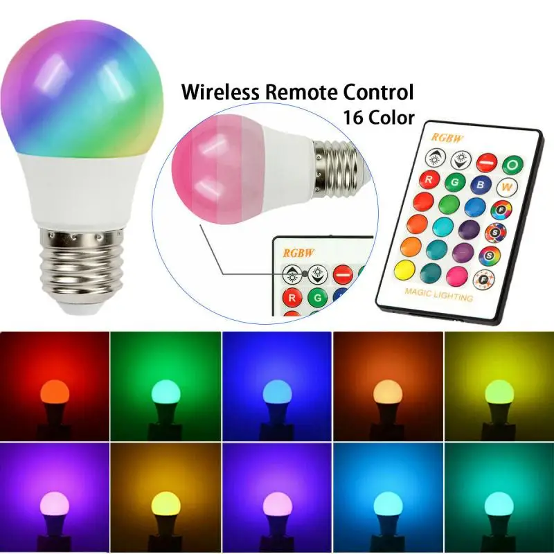E27 RGBW светодиодный светильник 5 Вт 10 15 110 В 220 изменяемый цвет RGB с ИК беспроводным