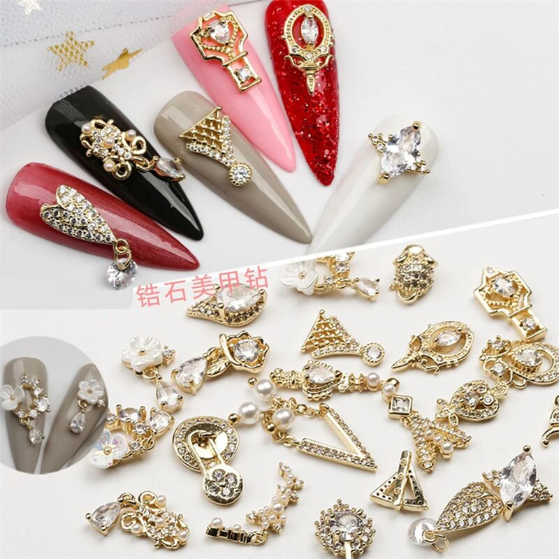 20 шт./упак. Классическая Подвеска Шарм Циркон 3D нейл-арта украшения золотой сплав