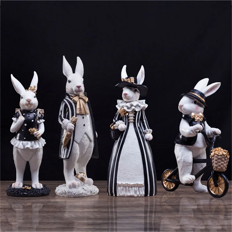 Strongwell европейские черно белые фигурки кроликов статуэтка животного для девочки