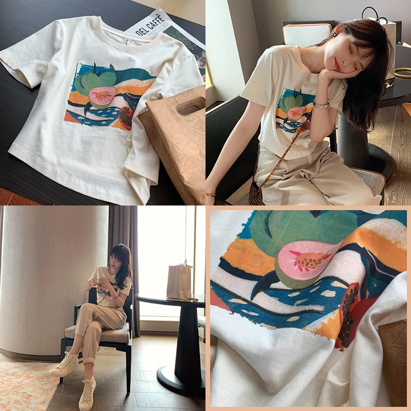 Женская футболка с принтом MISHOW Повседневная Базовая круглым вырезом и коротким