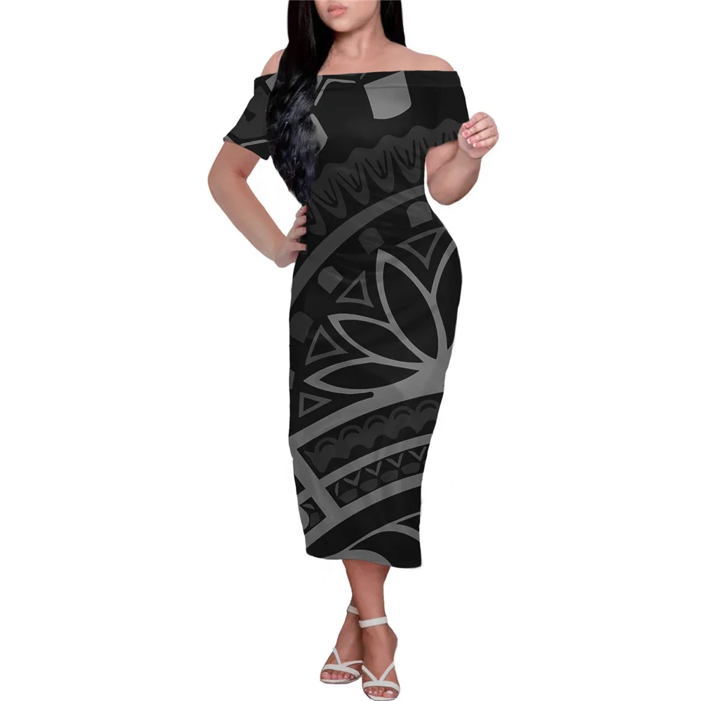 

HYCOOL Hawaii Polynesian Tribal Off Shoulder Draped Bodycon Dress Women Sexy Party Dress Elegant Midi Ladies Dresses Vestidos