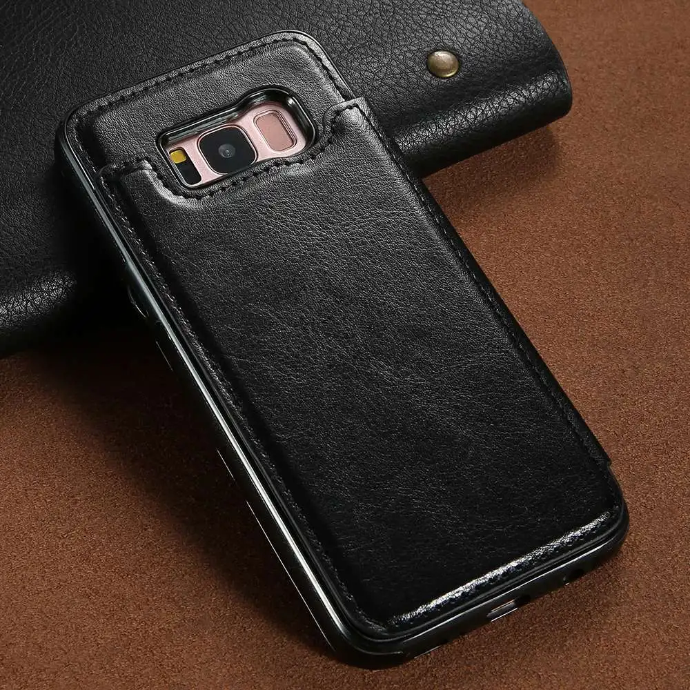 Черный Роскошный кожаный чехол в стиле ретро для samsung Galaxy S8 Plus, чехол-книжка с подставкой и отделением для карт, чехол для iPhone samsung Note 10 S10 S9 Plus S7, чехол - Цвет: Черный