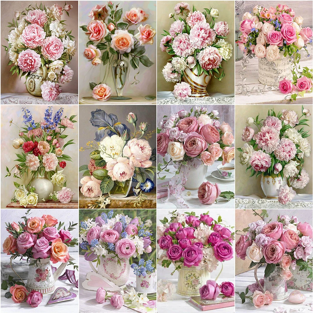 

Full Round Diamond Painting Flower 5D DIY Diamond Embroidery Peony Rhinestone Picture Cross Stitch Rose Full Square Home Decor
