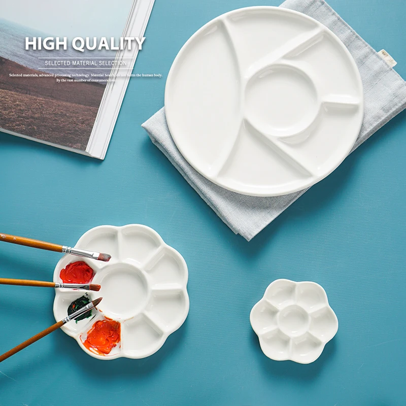

High-quality ceramic watercolor palette plum blossom rectangular multi-grid painting palette gouache acrylic art supplies