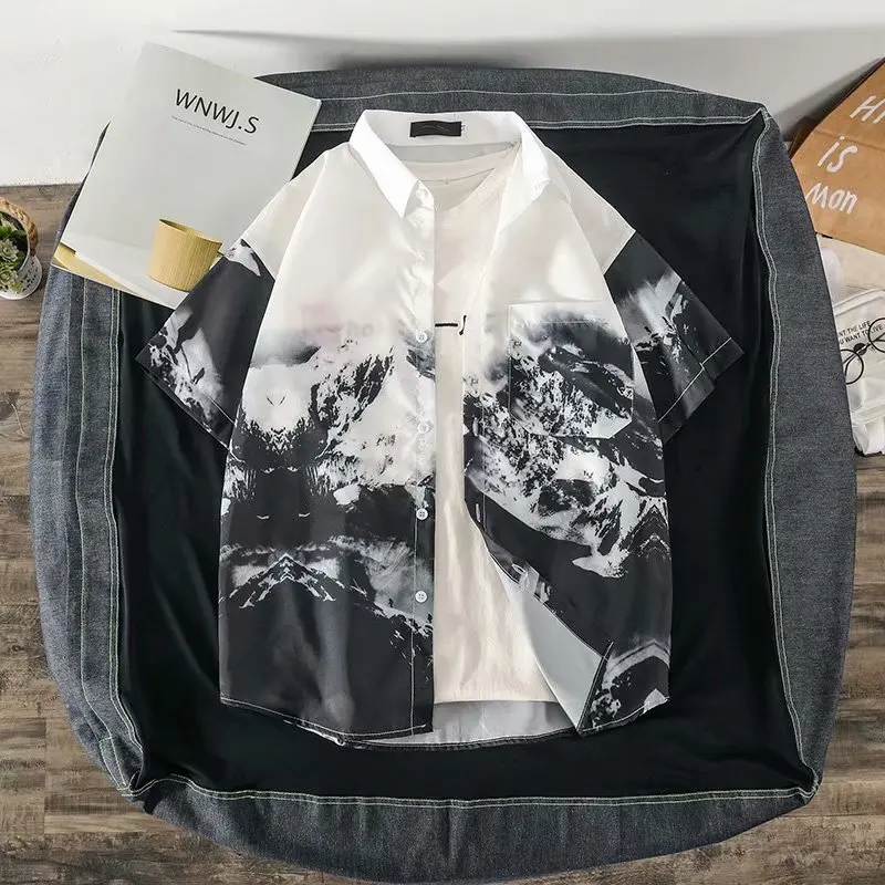 

Summer Men's Beach Shirt Fashion Chinese style Short Sleeve Loose Casual Shirts M-3XL