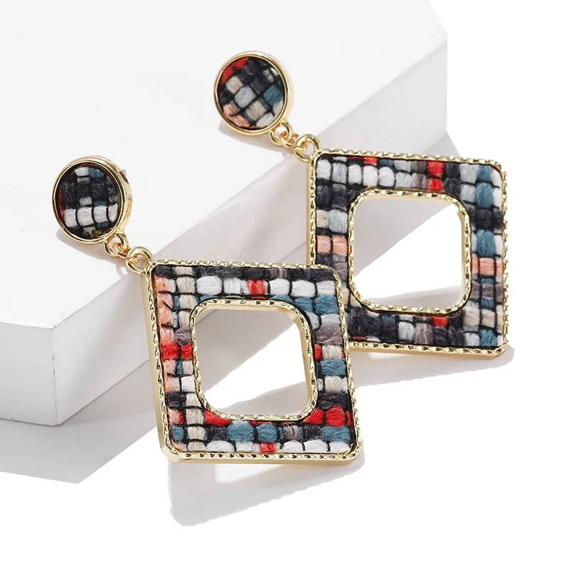 Ретро шерстяные клетчатые большие серьги из ткани для женщин корейская мода