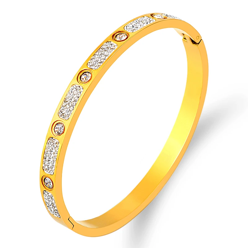 

Nice Design Rhinestone Bracelets New Titanium Steel Gold Bangles Round Crystals Bracelets For Women Jewelry Wedding Party Bijoux