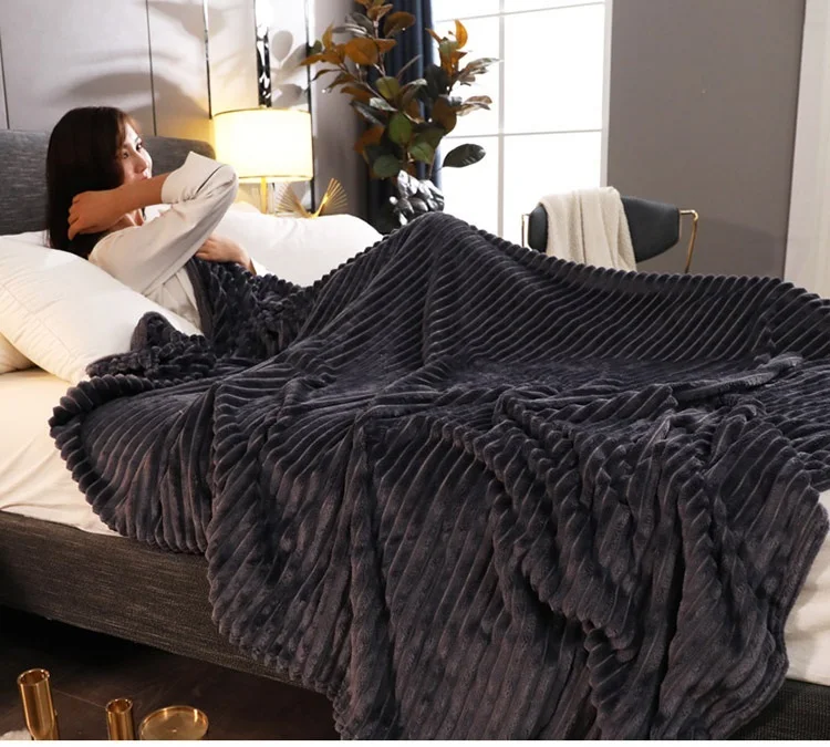Однотонные мягкие стеганые фланелевые одеяла для кровати покрывало в полоску