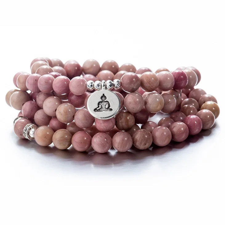 red buddha Женские 108 бусины, розовые камни, эластичные браслеты, Lotus OM, Будда, молитва, любовь, массивные ювелирные изделия - Окраска металла: red buddha