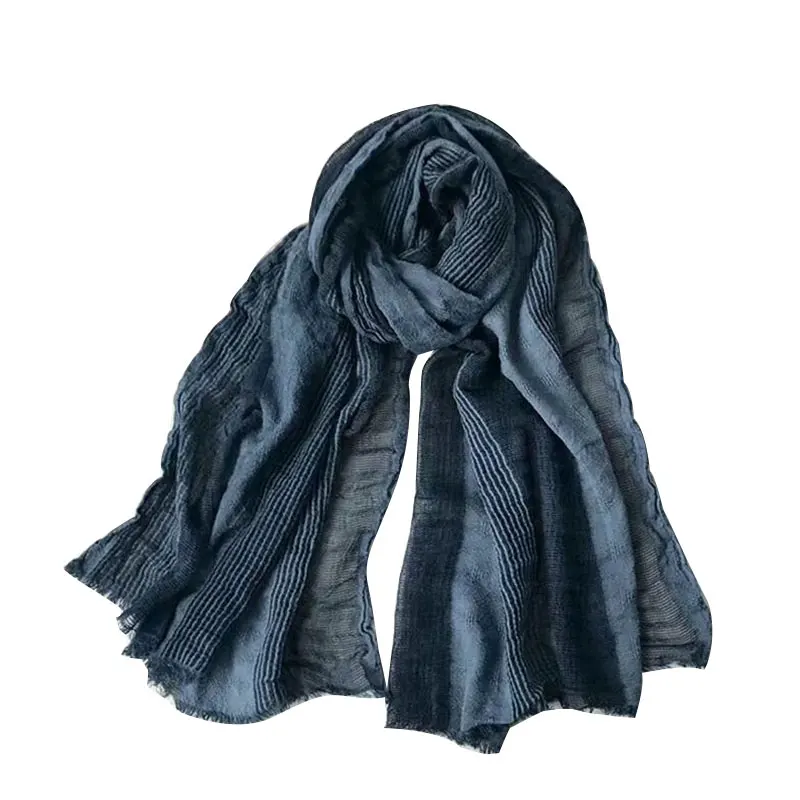 Хлопковые льняные шарфы для мужчин удобный Длинный плиссированный шарф женские