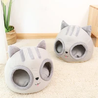 removable cat bed warm pet cat house cave winter kitten dog cushion mat cat head shaped cats house kennel nest indoor winter