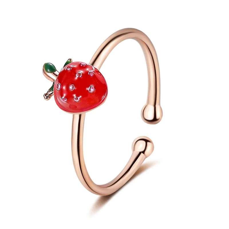 

Hot Selling Fresh Freshness Girl Strawberry Open Ring Sweet Mori Articulation Ring Simple Literary Student Tail Ring