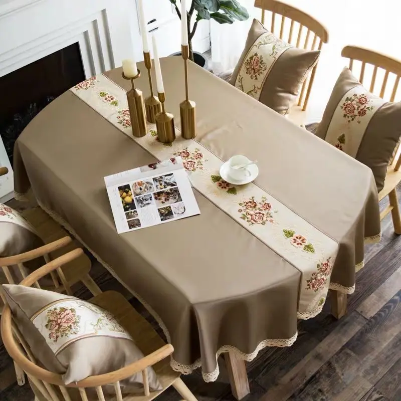 Современная овальная скатерть для обеденного стола из хлопка и полиэстера с