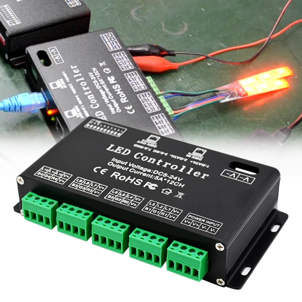 

DC5V-24V 12 Channels DMX 512 RGB LED Strip Controller DMX Decoder Dimmer Driver Use for LED Strip Module