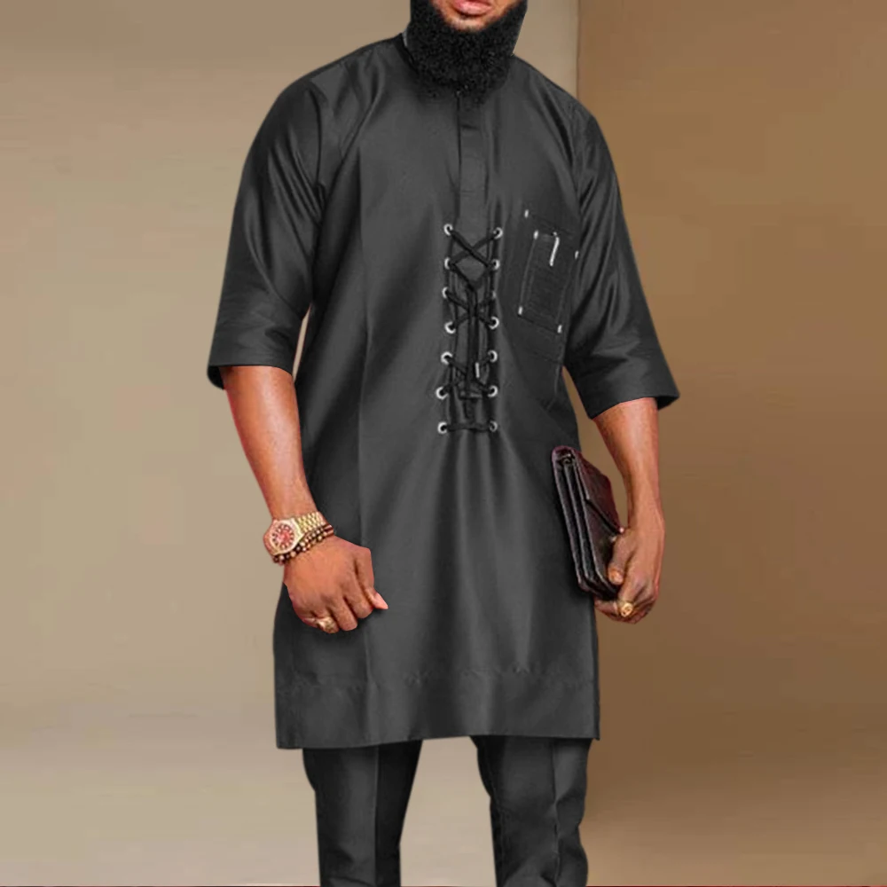 

4XL African Men's Shirt Loose Half Sleeves Dashiki Tee Rich Bazin Clothing Long T-Shirt Man Tops Casual Tshirt Muslim Fashion