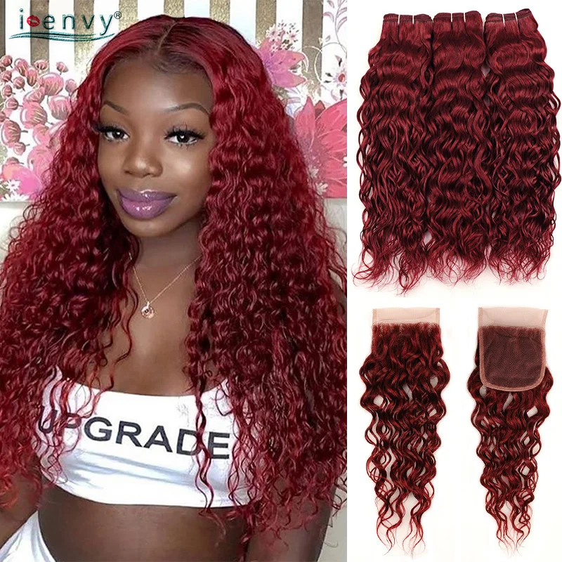 I Envy 99J бразильские волнистые пряди с закрытием человеческие волосы красного