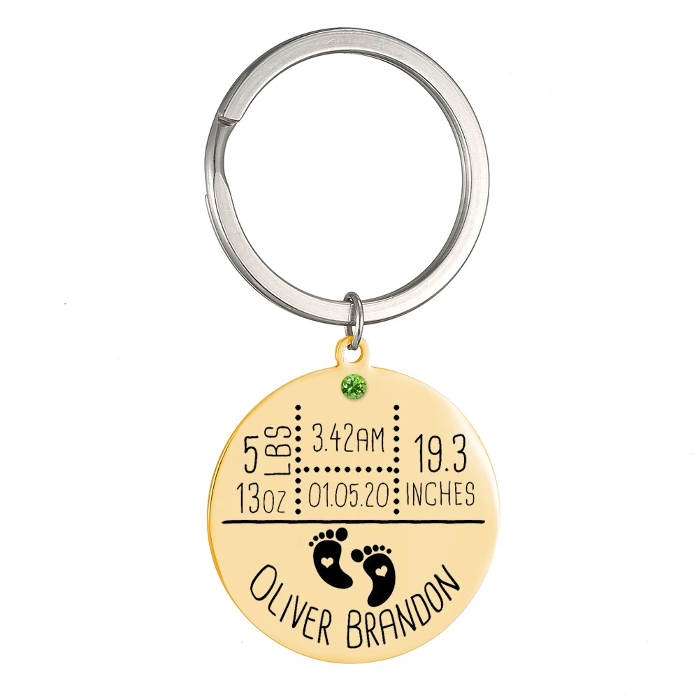 

SKQIR Baby Key Chain Custom Name Height Weight Date Keychains Stainless Steel Keyring Gold Jewelry Birthday Gifts Mom Dad Gifts