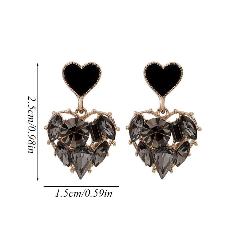 

Crystal Love Heart Korean Trendy Wild Earrings Stud Earrings Sweet Wedding Party Dangle Earrings Black Jewelry Accessories