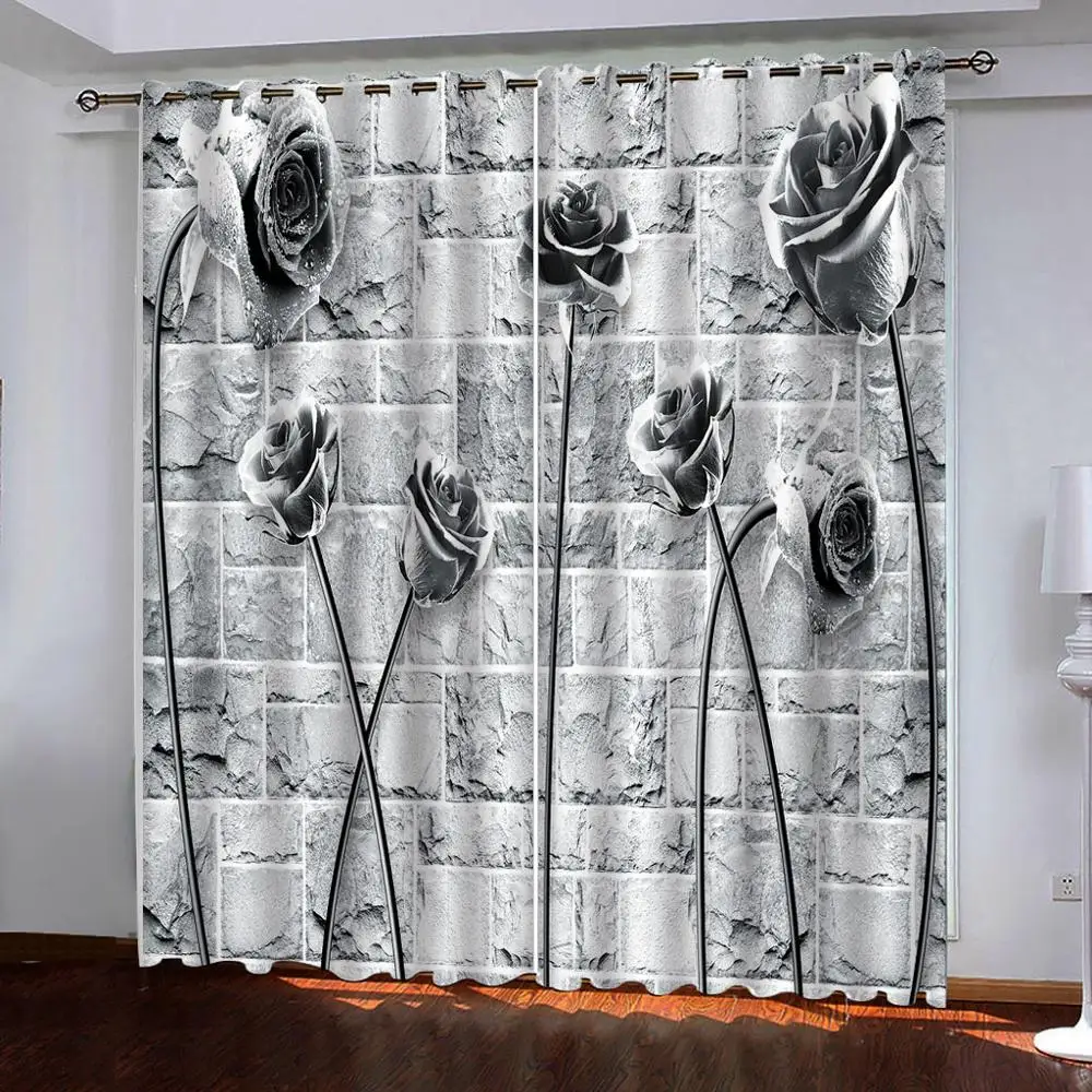 

Modern 3D Curtains decor Black rose standing outside the wall Kitchen living room Curtains Blackout Curtain