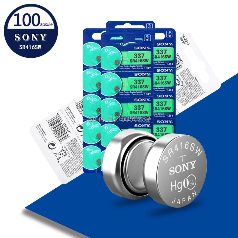 100 шт./лот Sony Оригинал 1 55 в 337 SR416SW Серебряная батарея для часов кнопочная