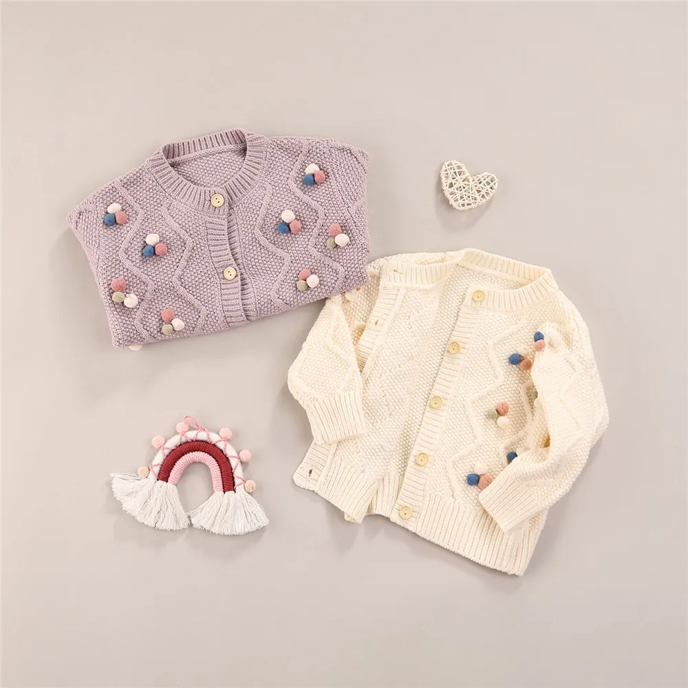 Фото Модные свитера с помпонами для маленьких девочек кардиган пальто детей