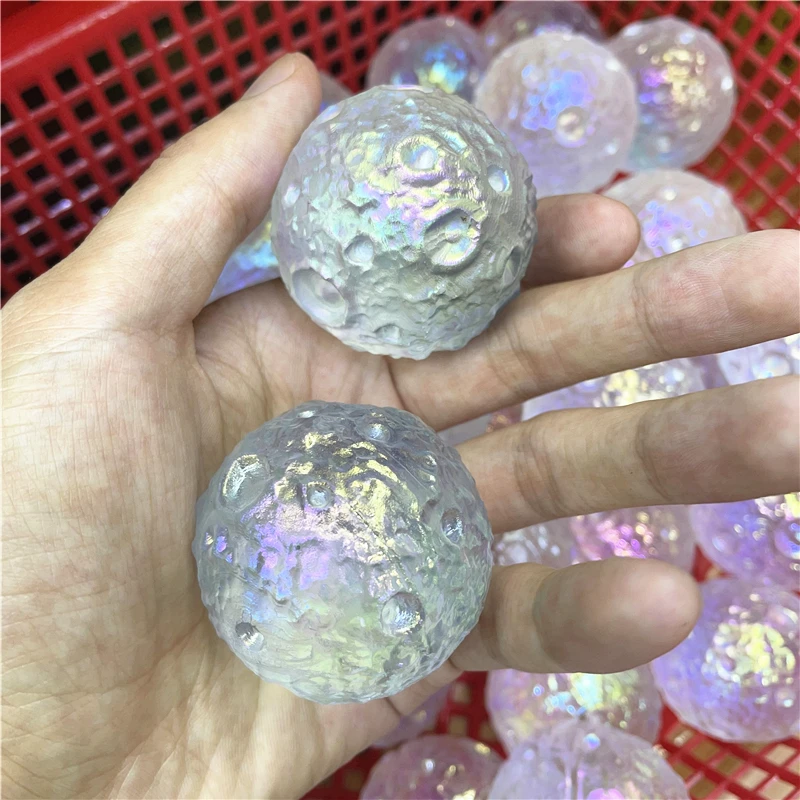 

Natural Aura Clear Quartz Crystal Sphere Balls Carved Moon Ball Healing Stone For Folk Crafts