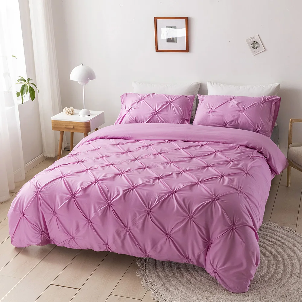 

3Pcs Pinch Pleated Duvet Cover Set Luxury Bedding Set Duvet Cover and 2 Pillowcases Large Queen King Size Double Size