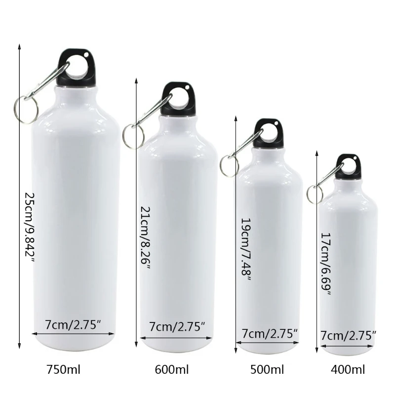 

400/500/600/750ml White Blank Sublimation Water Bottle with Carabiner Aluminum Outdoor Sport Kettle for Heat Press Print