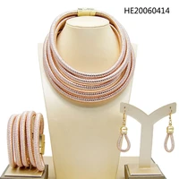 yulaili african jewelry sets for women rose gold leather necklaces earrings bangle lady engagement jewellery accessories