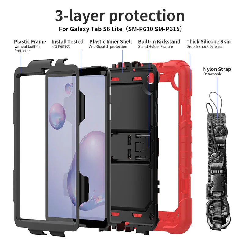 

Tab S6 Lite Shockproof Cover for Samsung Galaxy Tab S6 Lite 10.4 SM-P610 P615 P610 Silicone Stand Case for Kids