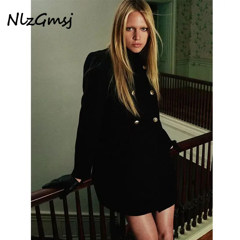 

Женская зимняя куртка Nlzgmsj жакет Za 2021, женское повседневное длинное двубортное прямое свободное черное плотное теплое пальто 202110