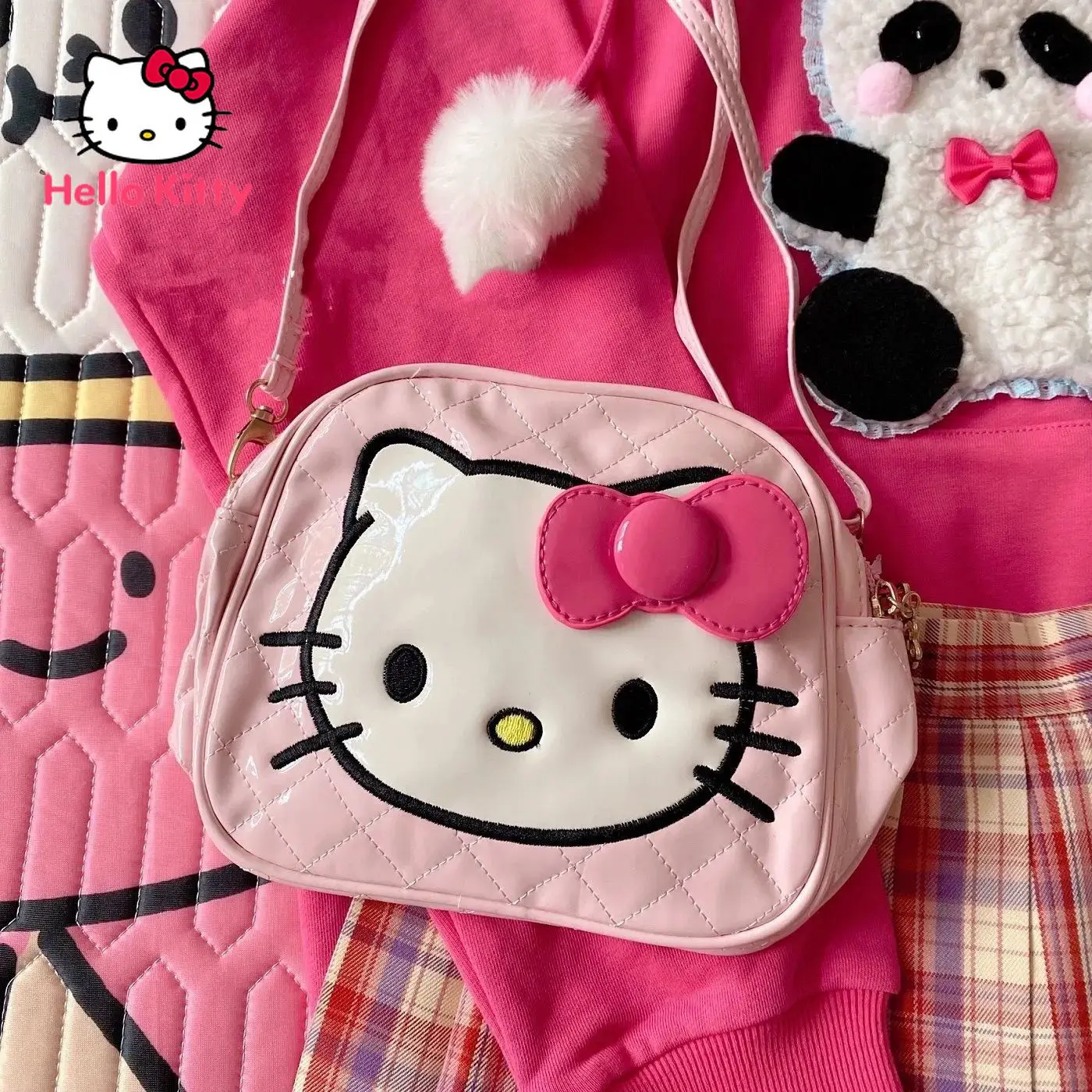

Водонепроницаемый двухсторонний Рюкзак Hello Kitty на одно плечо для девочек, Диагональная Сумка для родителей и детей, милый детский рюкзак для девочек