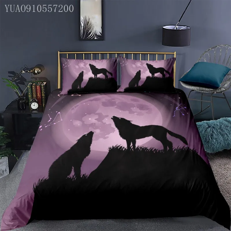 

Animal Wolf Bedding Set Queen 3D Printed Purple Duvet Cover Bedclothes 2/3pcs Home Textiles Luxury High Quality Bedspread