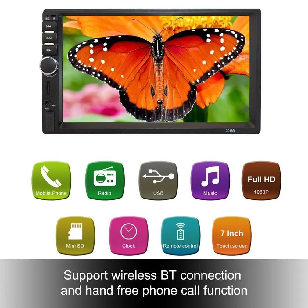 

Car Radio 2 Din HD 7" Touch Screen Stereo Bluetooth-compatible FM Radio Aux Input Multimedia Player MP5 Player SD USB 12V