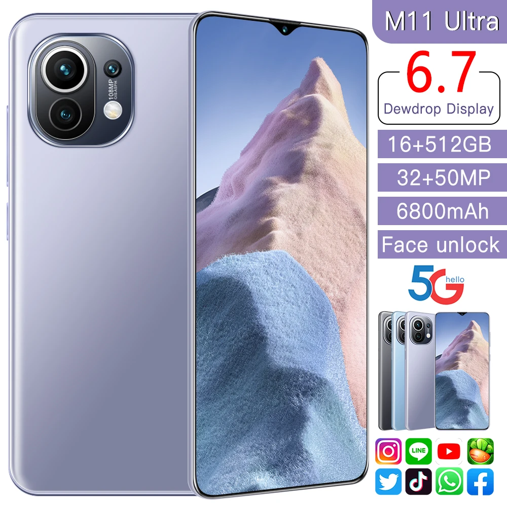 

Global Version New Arrival M11 Ultra Smartphone 6.7 Inch Screen 6800mAh Snapdragon 888 16G 512G 32MP 50MP Camera Face ID Android