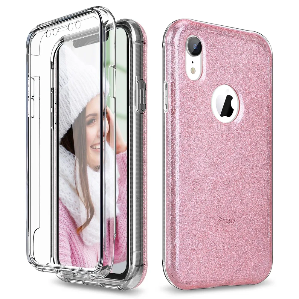 GrandEver 2 в 1 мягкий чехол для iphone XR с роза с блестками Водонепроницаемый Небьющийся тяжелых защитный чехол для телефона