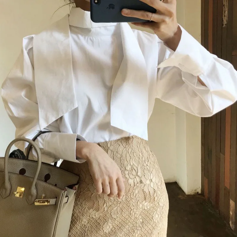 

Women Bow Tie Elegant Shirt 2021 Autumn Long Sleeve Fashion Blouses Lapel Casual Office Shirts Plus Size Tops Blusas 5XL