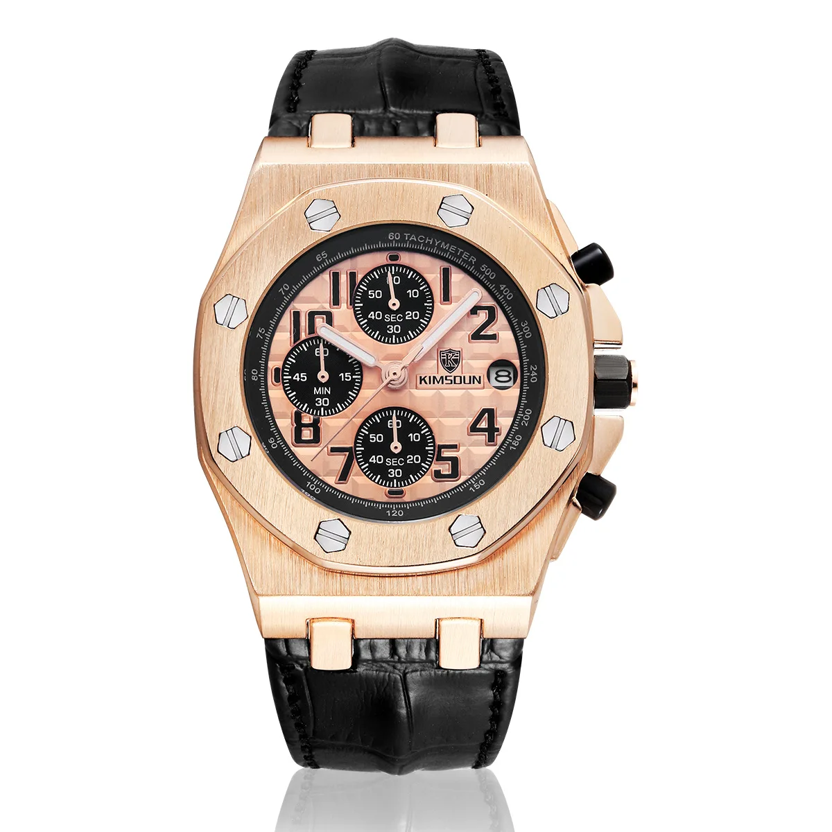 Switzerland Royal Rolexable Japan Miyota кварц часы три глаза многофункциональный синхронизации кожа водонепроницаемый календарь montre homme - Цвет: Цвет: желтый